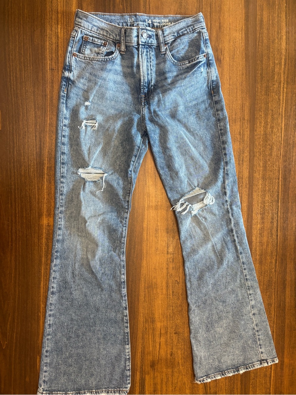GAP girls teen size 14 High-Rise Flare Jeans with Distressed Knees